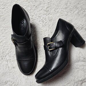 ECCO Saunter Buckle Slip-On Loafer Black Leather Block Heel EU Size 40